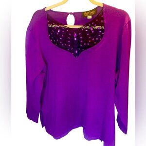 Bob Mackie wearable art purple with black mesh jeweled neckline XL
